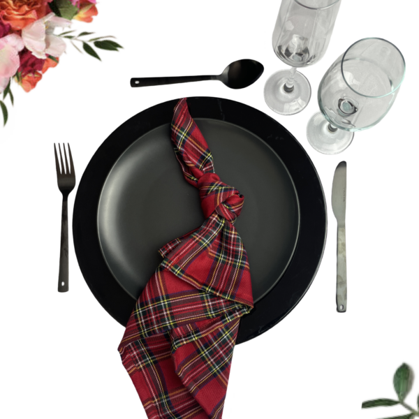 Rattan, Tartan & Black Dinner Table Setup – Combo