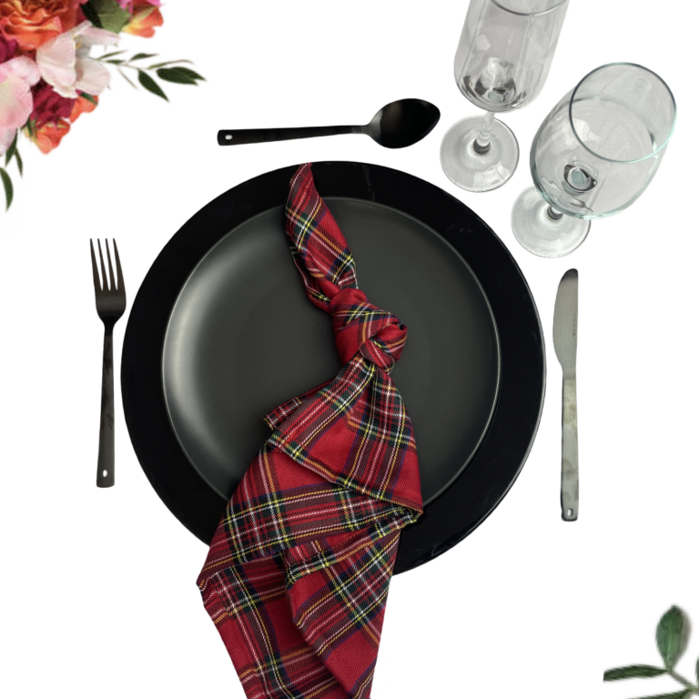 Rattan, Tartan & Black Dinner Table Setup – Combo